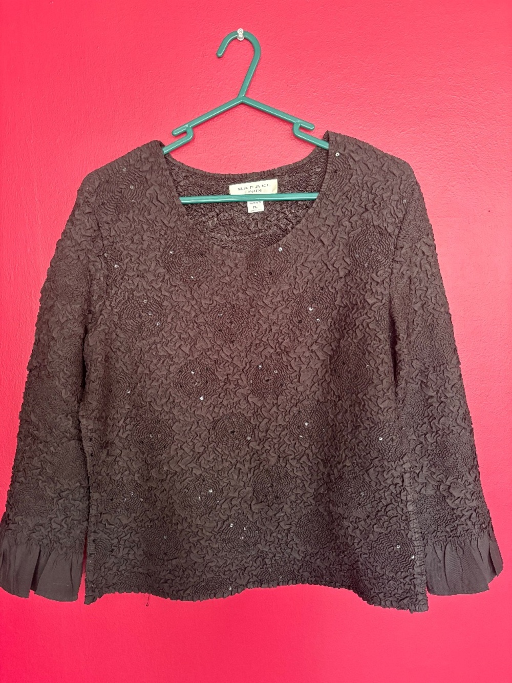 Pretty shirt. Black with sequins and ruffled sleeves.